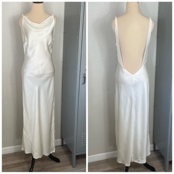 Vintage 90’s 100% Silk Slip Dress Silk Dress Cream White Cowl Prom Sheer - Picture 3 of 5